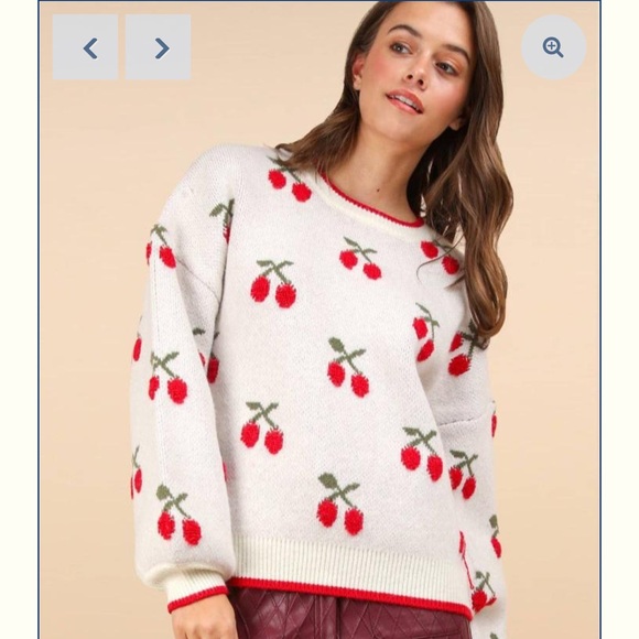 Oversized Oatmeal Cherry Knit Sweater 🍒 - Picture 3 of 4